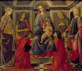 Virgin and Child with SS. Mary Magdalene, John The Baptist, Cosmo, Damian, Francis and Catherine, c.1470-72